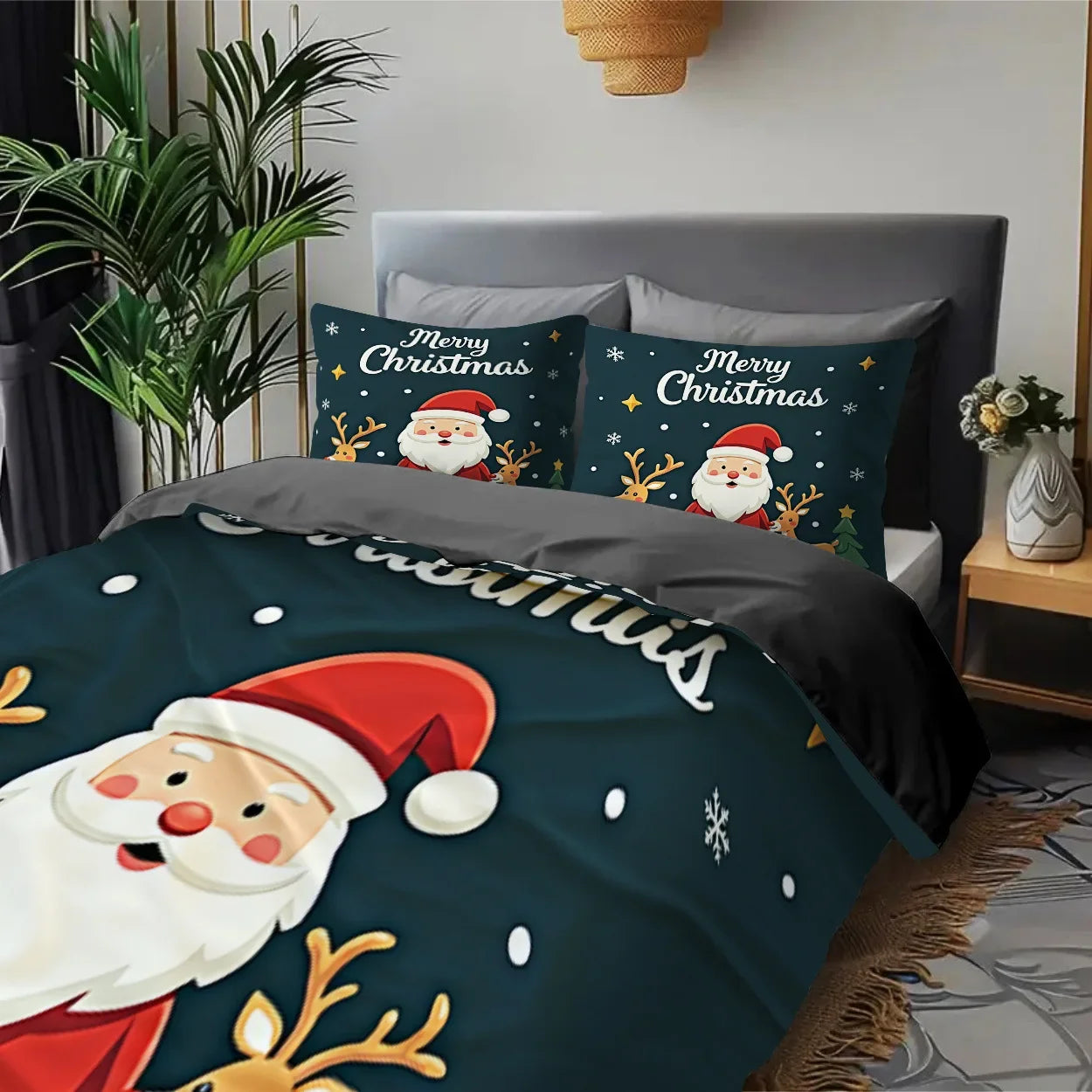 3 Pieces Duvet Cover Set with Pillowcases No Filler Christmas Gift Deer Snow AU EU US Single Double Size Girls Boys Bedding Set