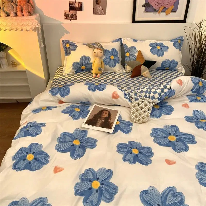 Ins Pink Flowers Bedding Set