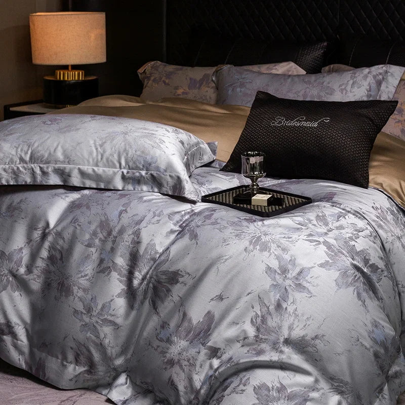 600TC Lyocell Cotton Flowers Jacquard Soft Silky Bedding Set