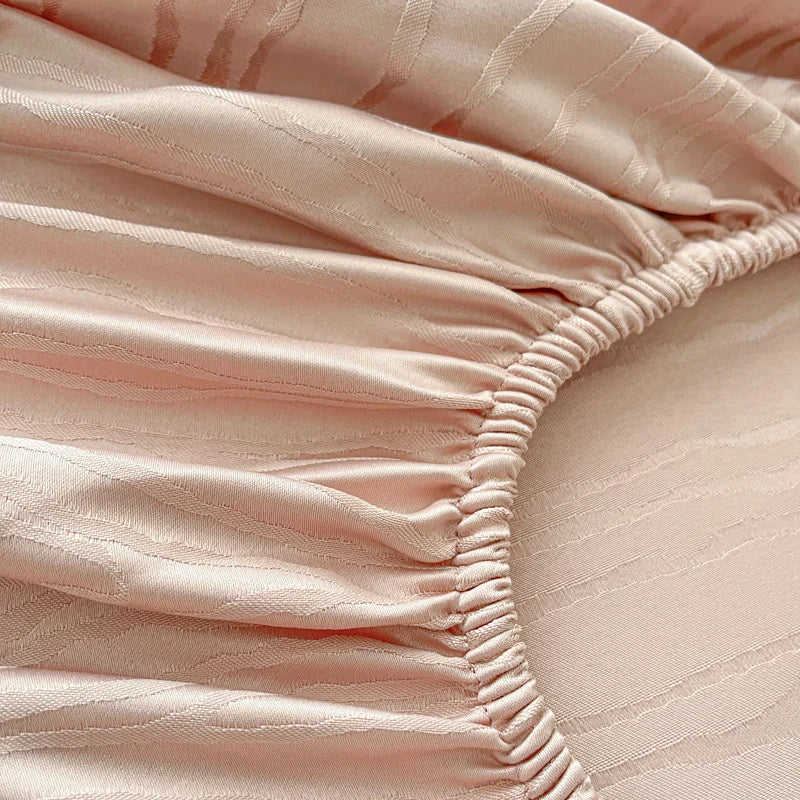 Fashion Ripple Jacquard Fitted Sheet Comfortable Skin Friendly Non Slip Mattress Cover with Deep Pocket Single Double Bedsheets