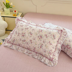 Korean Princess Style Rose Floral Ruffle Bedding Set