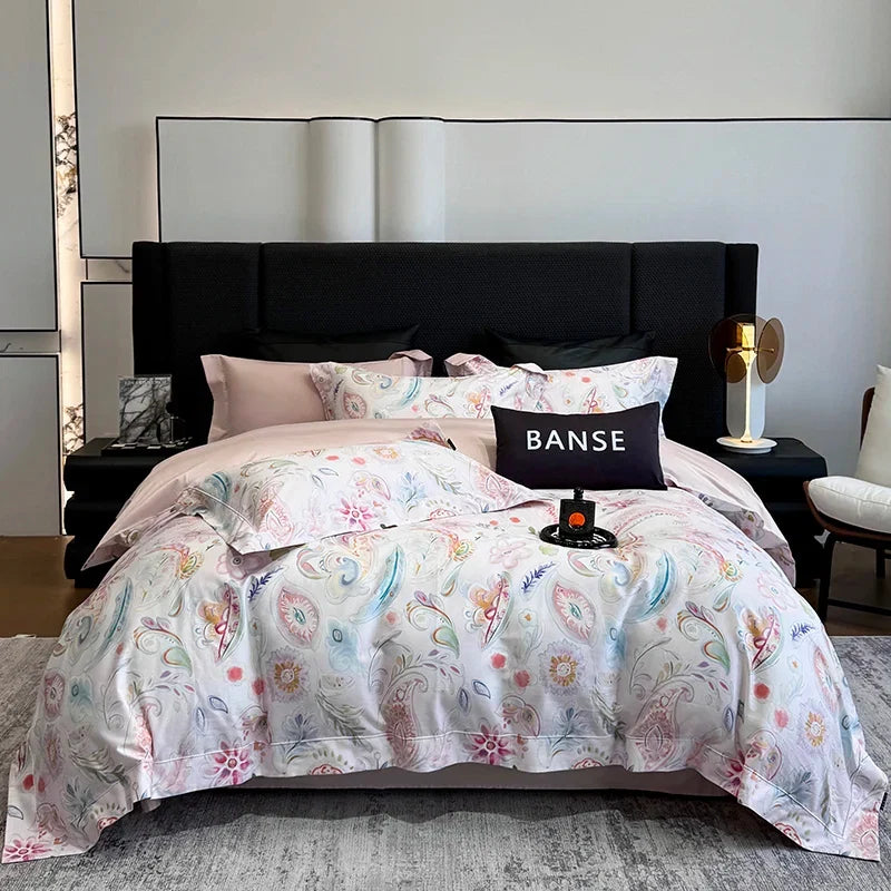 Luxury 1000TC Egyptian Cotton Flowers Prints Oil Painting Style Bedding Set