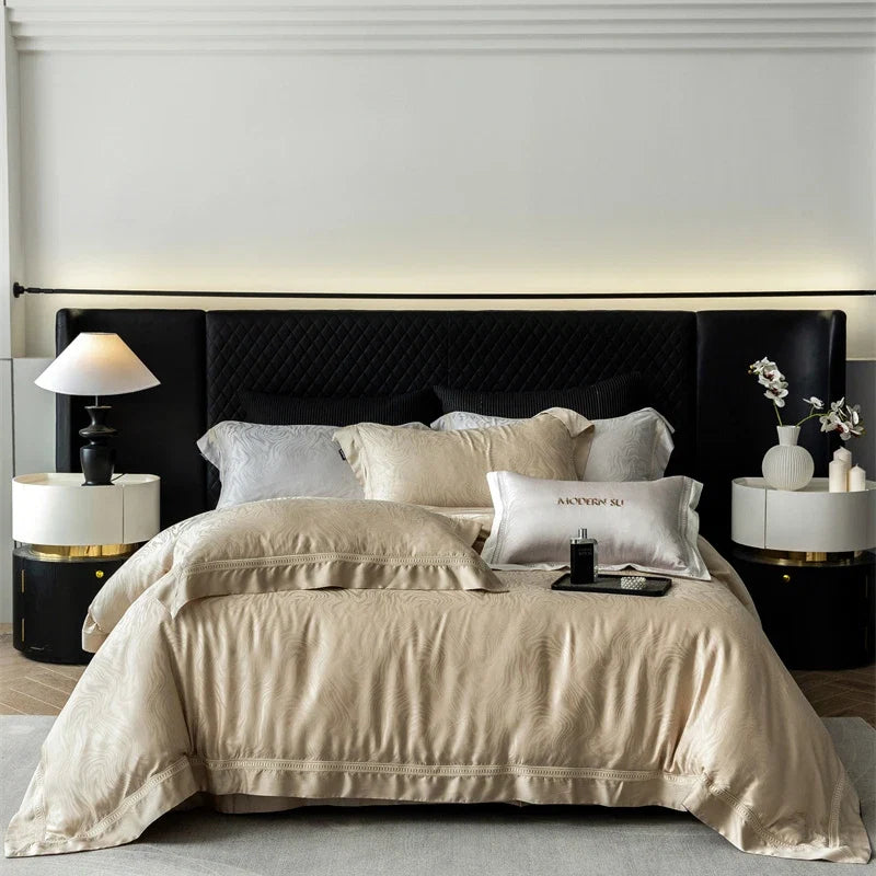 1000TC Egyptian Cotton Soft Silky Jacquard Embroidery Luxury Bedding Set