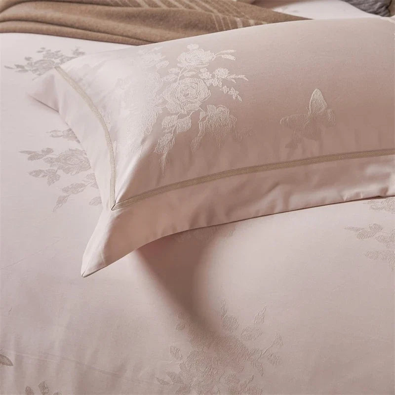 1000TC Egyptian Cotton Butterfly Flowers Jacquard Luxury Bedding Set