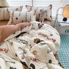 Cute Boys Duvet Cover Set with Zipper Girls Flat Bed Sheet Pillowcases No Filler Double Queen Size Adult Kids Bedding Linens