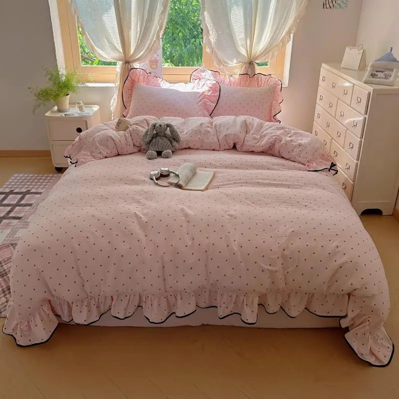 3/4Pcs Korean Princess Style Polka Dots Bedding Set