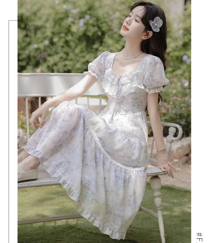 Lily-Blue Rose Cottagecore Princess Dress