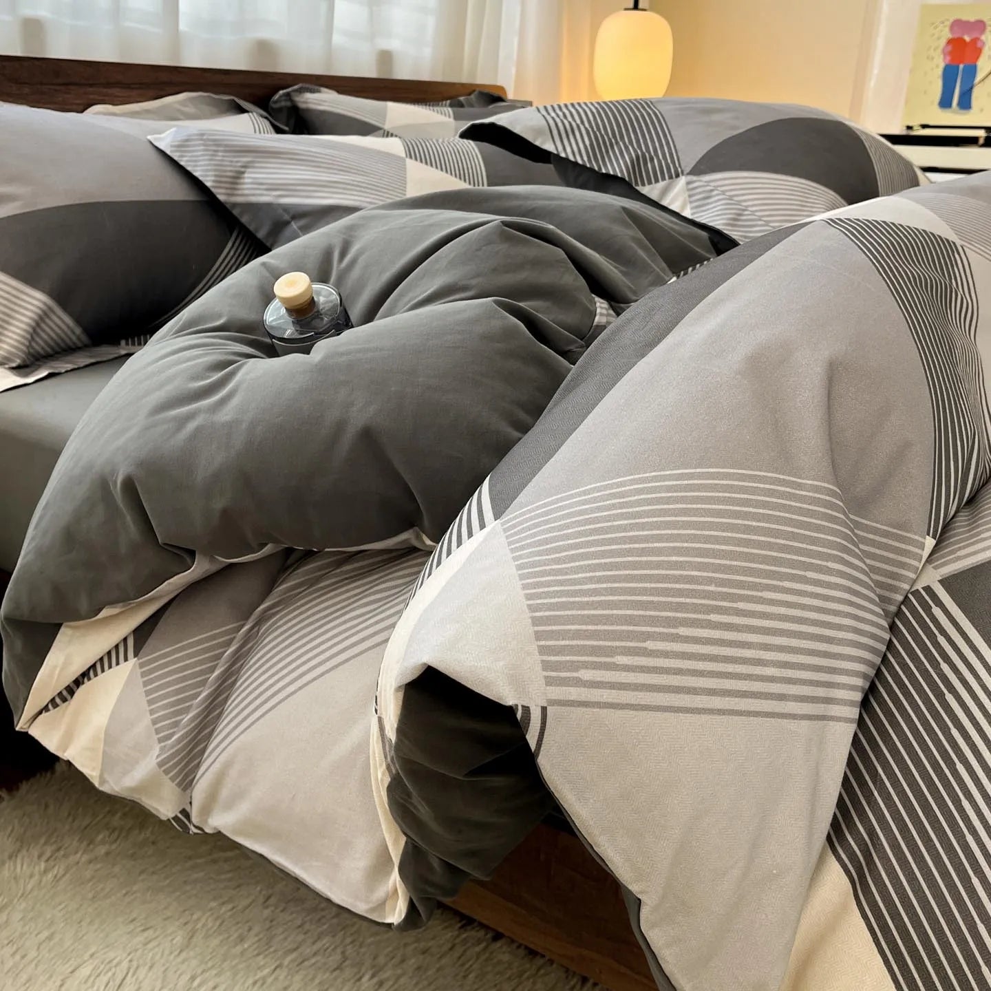 Thickened 4Pcs Bed Set Pure Cotton Long Staple Cotton Soft Bed Sheet Fitted Sheet Duvet Cover