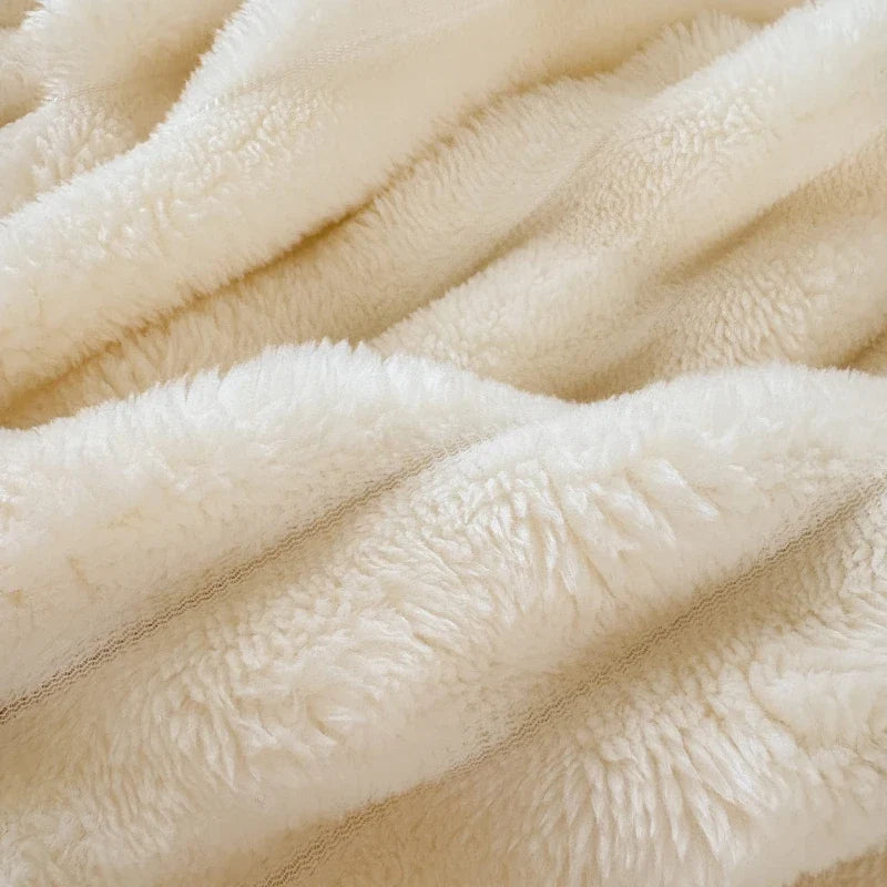 Striped Fluffy Milk Velvet Soft With Cute Pompoms Bedding Set