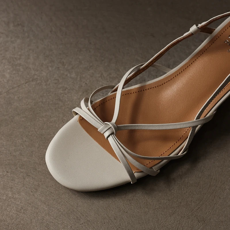 leather simple breathable elastic buckle middle Heel