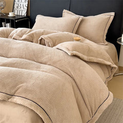 Winter Coral Velvet Duvet Cover Set with Bed Sheets and Pillowcase Warm Keep Skin Friendly Bedding Four Piece Set Quilt Cover