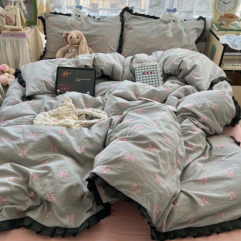 Korean Style Lace Ruffle Bedding Set