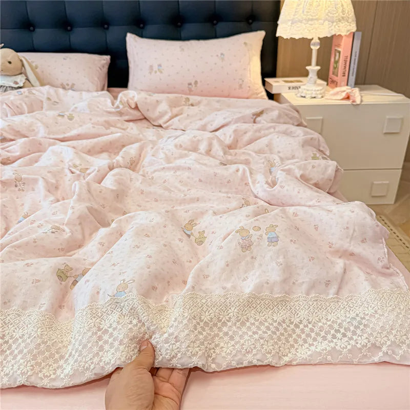 3/4Pcs Princess Style Floral Lace Bedding Set