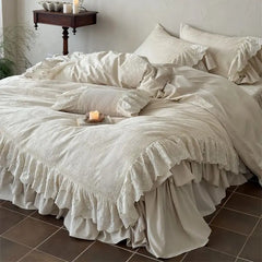 Vintage Jacquard Double Layer Butterfly Lace Ruffles Bedding Set