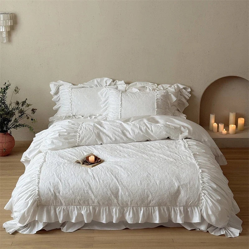 100% Cotton White Vintage French Princess Wedding Bedding Set