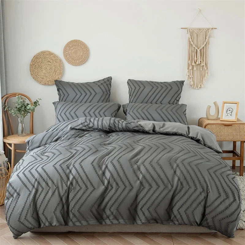 2pcs/3pcs Wave Tufted Design Duvet Cover Set for All Seasons Queen Size Comfortable Soft Comforter Cover Bedding Set