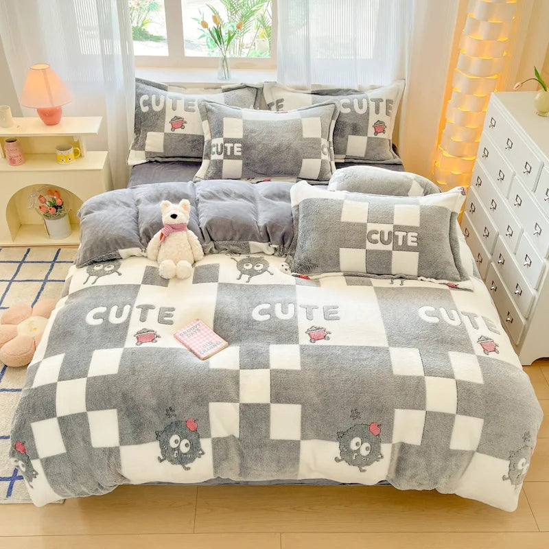 Cute Cartoon Velvet Bedding Set