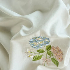 Korean Princess Style Double Layer Lace Flower Embroidery 100% Cotton Bedding Set