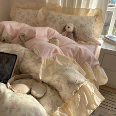 100% Cotton Korean Princess Style Floral Ruffles Bedding Set
