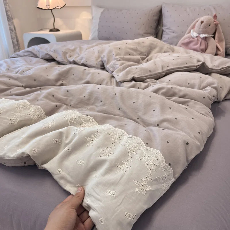 Printed Lace Edge Comforter Cover Sets Bedding Set