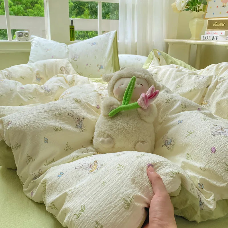 Korean Wrinkled Double Layered Yarn Bedding Sets