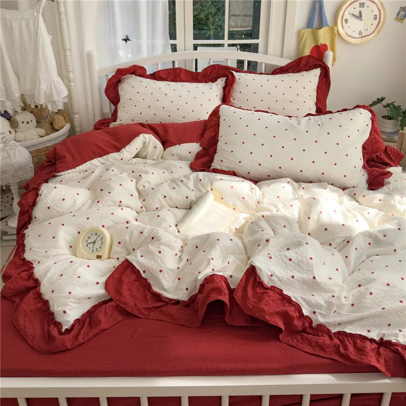 3/4Pcs Korean Princess Style Ruffles Bedding Set