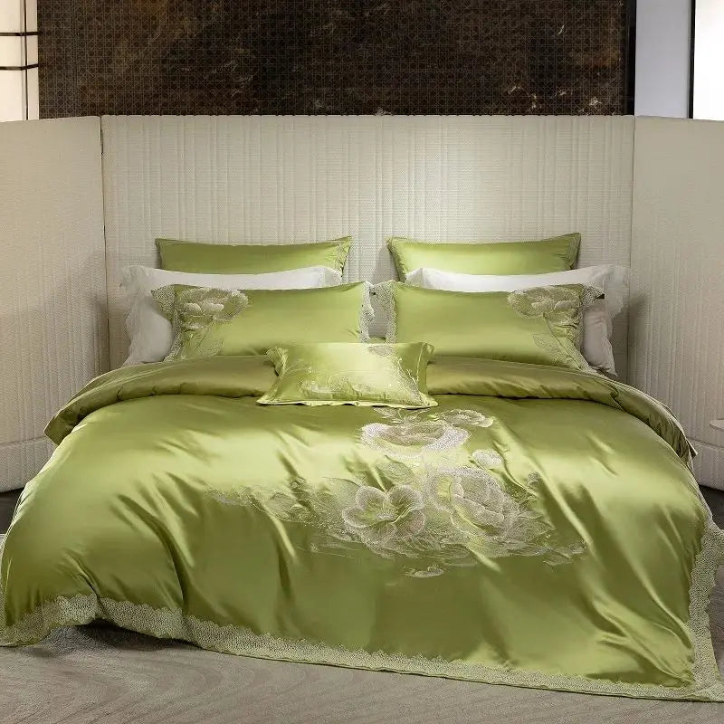 Green Brocade Egyptian Cotton Soft Silky Luxury Bedding Set