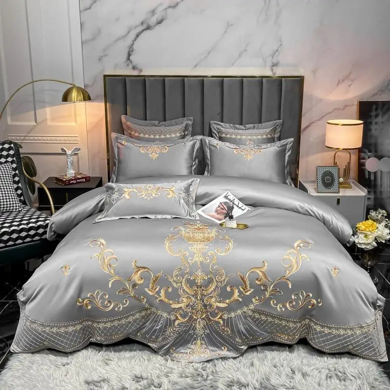 Chic Embroidery Satin Cotton Bedding Set