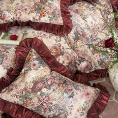 1000TC Egyptian Cotton Vintage French Rose Flowers Print Lace Ruffles Bedding Set