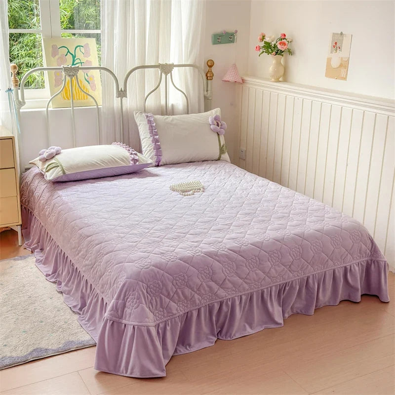 Handmade Flowers Embroidery Ruffles Korean Princess Bedding Set