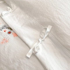 Vintage Floral Embroidered Lace-Up White Bedding Set