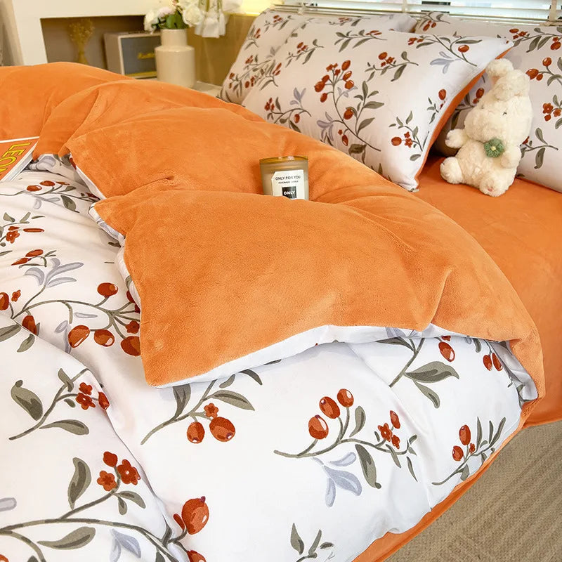 1PC Cute Printed Duvet Cover Twin Queen Student Dorm Comforter Cover Soft Single Sided Velvet Quilt Cover for Single Double Bed