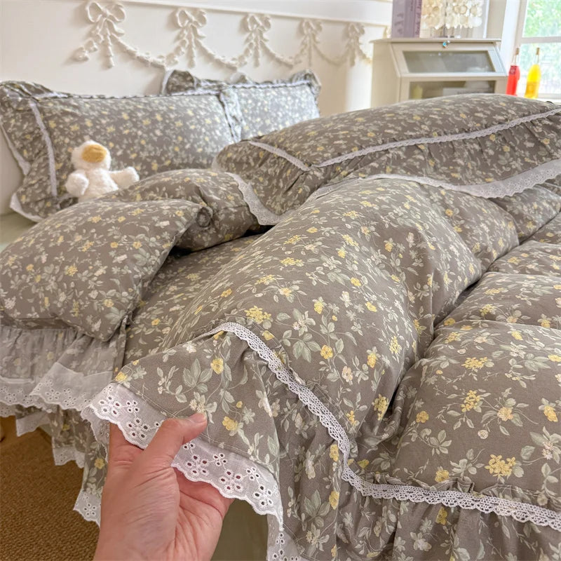 Kawaii Tiny Floral Lace Ruffle Princess Bedding Set