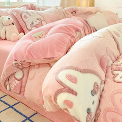 Cute Cartoon Velvet Bedding Set