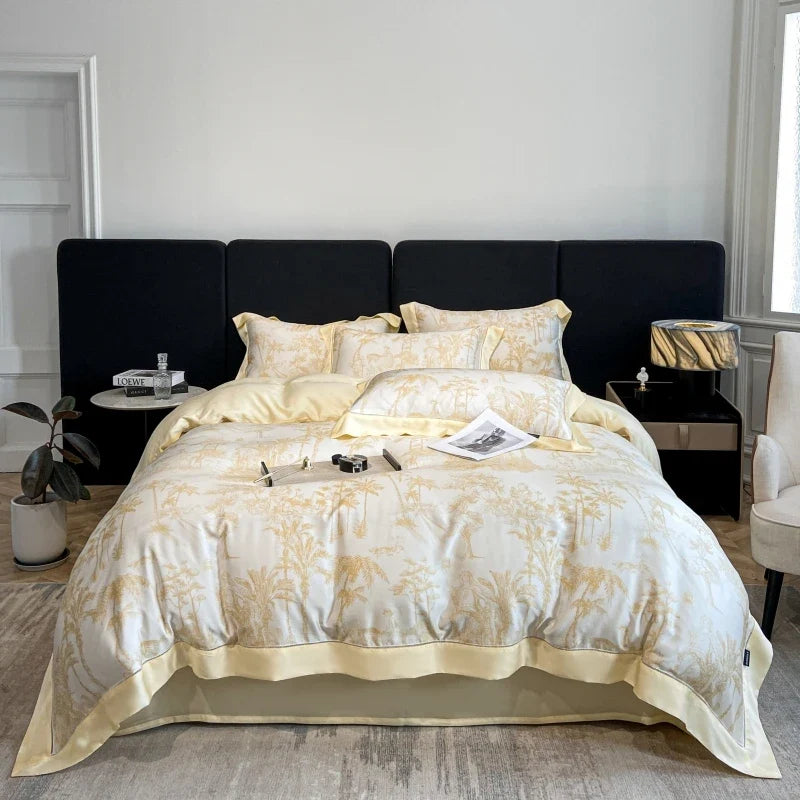 Luxury Gray Lyocell Duvet Cover Set Vintage Jungle Animal Print Bedding Set
