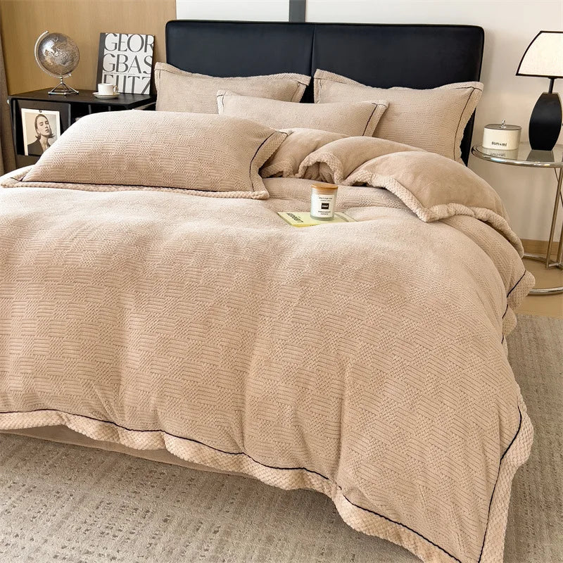 Winter Coral Velvet Duvet Cover Set with Bed Sheets and Pillowcase Warm Keep Skin Friendly Bedding Four Piece Set Quilt Cover