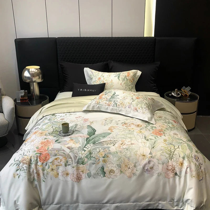Premium 1000TC Egyptian Cotton Flowers Plant Prints Spring Summer Bedding Set