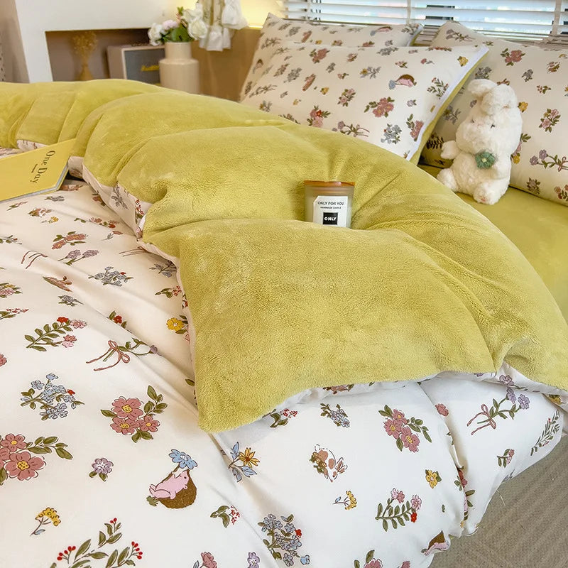 1PC Cute Printed Duvet Cover Twin Queen Student Dorm Comforter Cover Soft Single Sided Velvet Quilt Cover for Single Double Bed