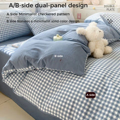 3/4 Pcs Blue Checkered Bedding Set