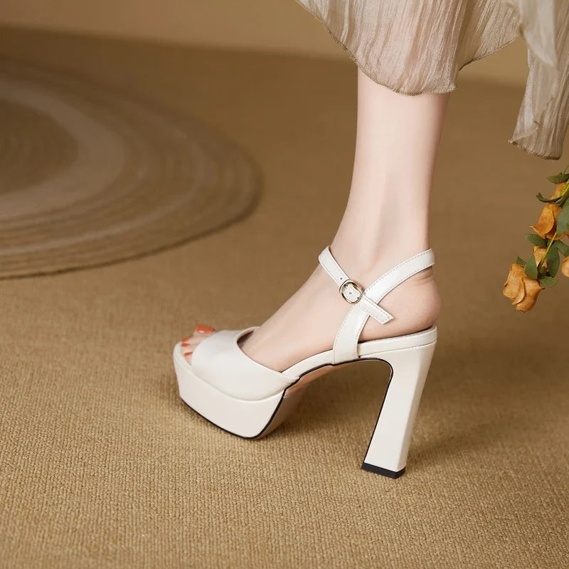 leather sheepskin patent leather thick sole waterproof platform high Heels