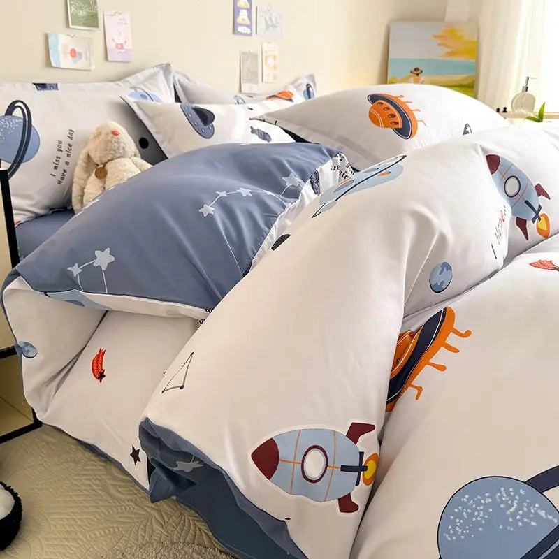 Cute Cartoon Duvet Cover Set No Filler Ins Full Queen Size Comforter Cover Sheet Pillowcase Skin-friendly Girl Home Bedding Set