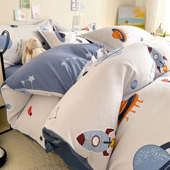 Cute Cartoon Duvet Cover Set No Filler Ins Full Queen Size Comforter Cover Sheet Pillowcase Skin-friendly Girl Home Bedding Set