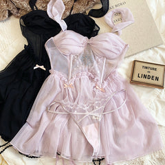 2-teiliges Nachthemd-Dessous-Set in Rosa/Schwarz