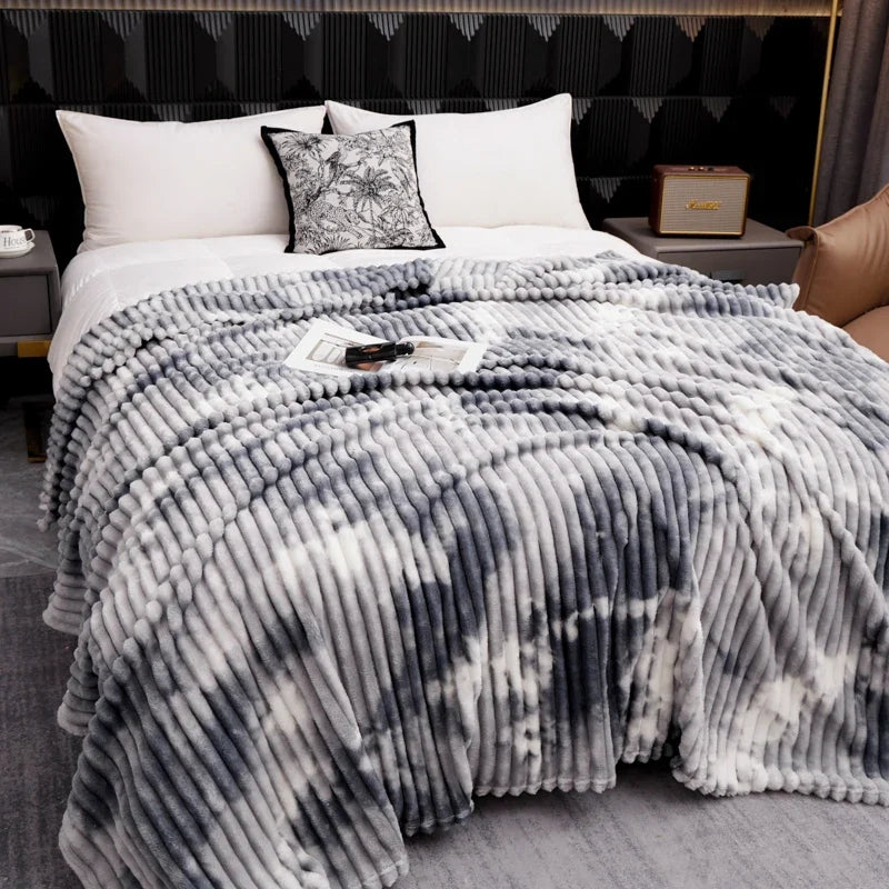 Flannel Fleece Blanket for Beds Tie Dyeing Warm Manta Single/Queen/King Thow Blanket Thick Warm Plaids Sofa Blanket
