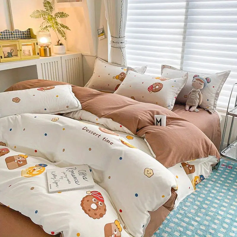 Cute Boys Duvet Cover Set with Zipper Girls Flat Bed Sheet Pillowcases No Filler Double Queen Size Adult Kids Bedding Linens