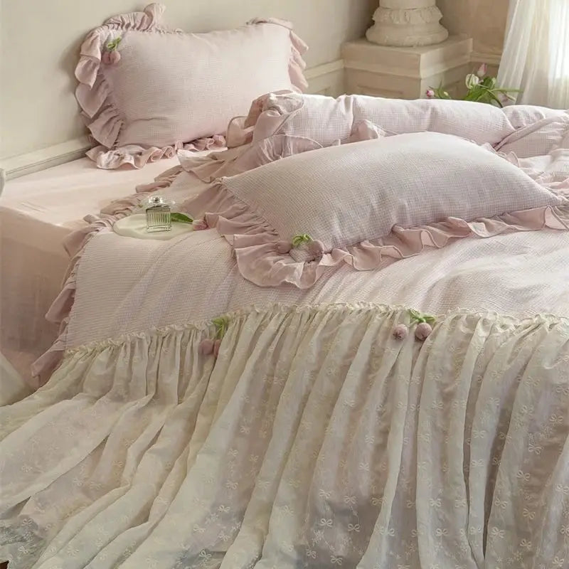 French Lace Ruffles Princess Wedding Bedding Set