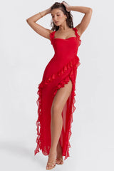 Twisty Twirl High Slit Ruffle Dress