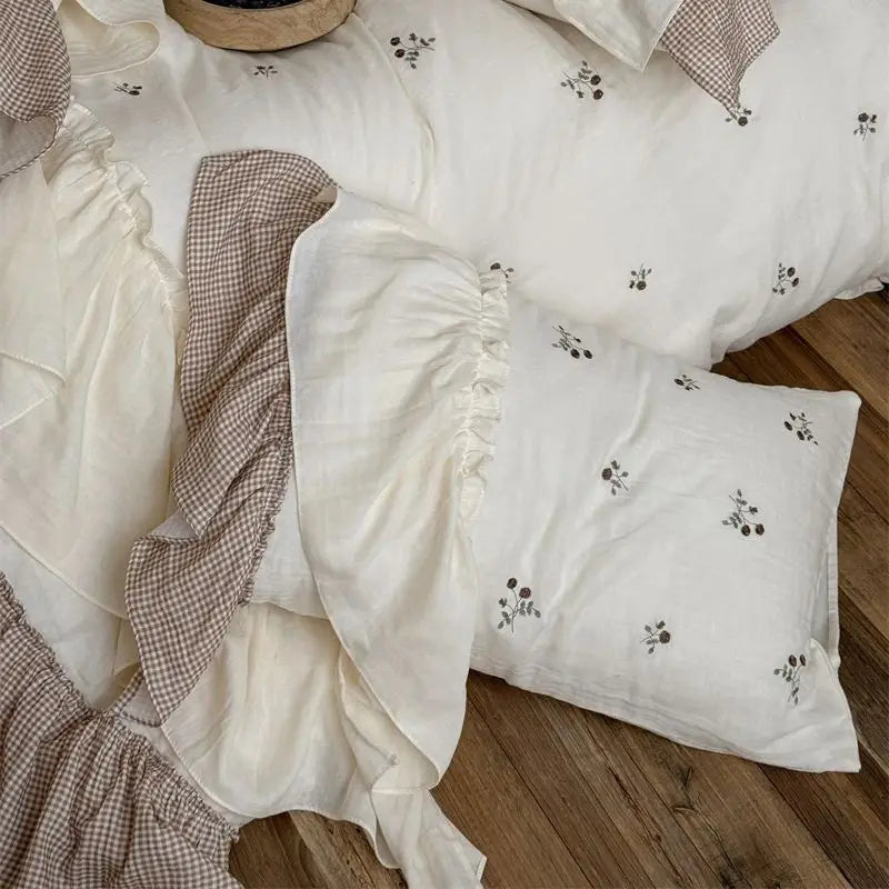 Vintage French Double Layer Ruffles Bedding Set