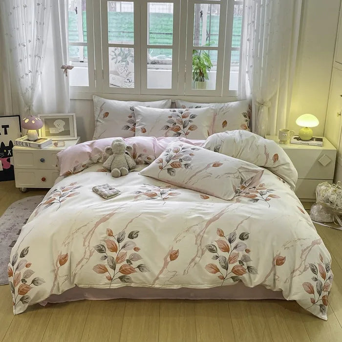 Cotton 4 Piece Bed Set Soft Breathable Bedding