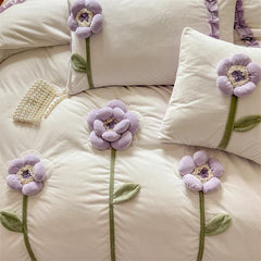 Handmade Flowers Embroidery Ruffles Korean Princess Bedding Set